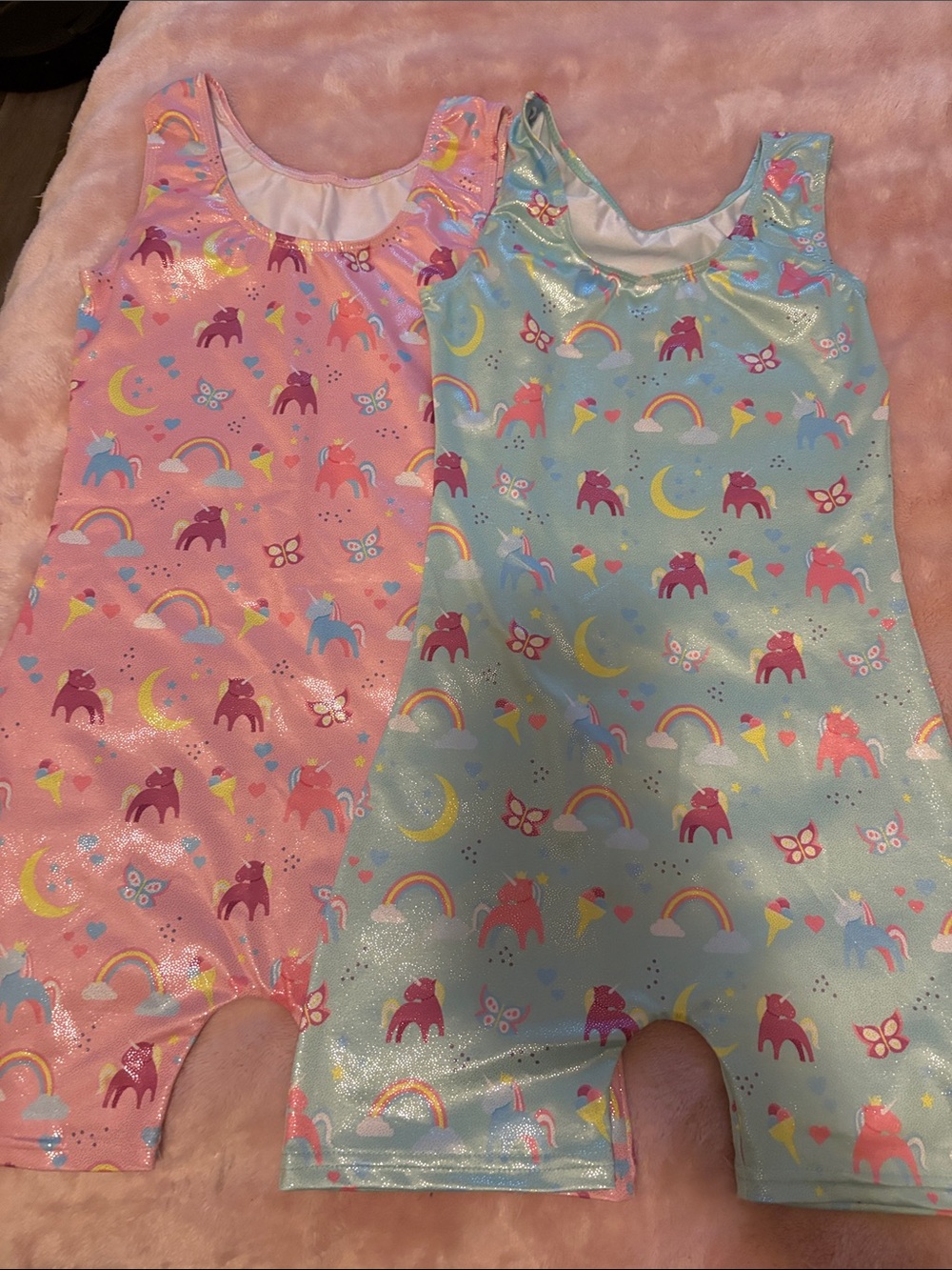 Girls Sleeveless Unicorn & Rainbow gymnastics leotards Pink & Light Blue